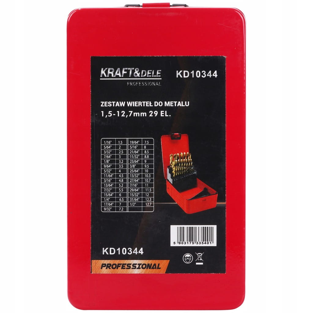 Wiertła DO metalu zestaw 29 szt 1.5 - 12.7 mm HSS
