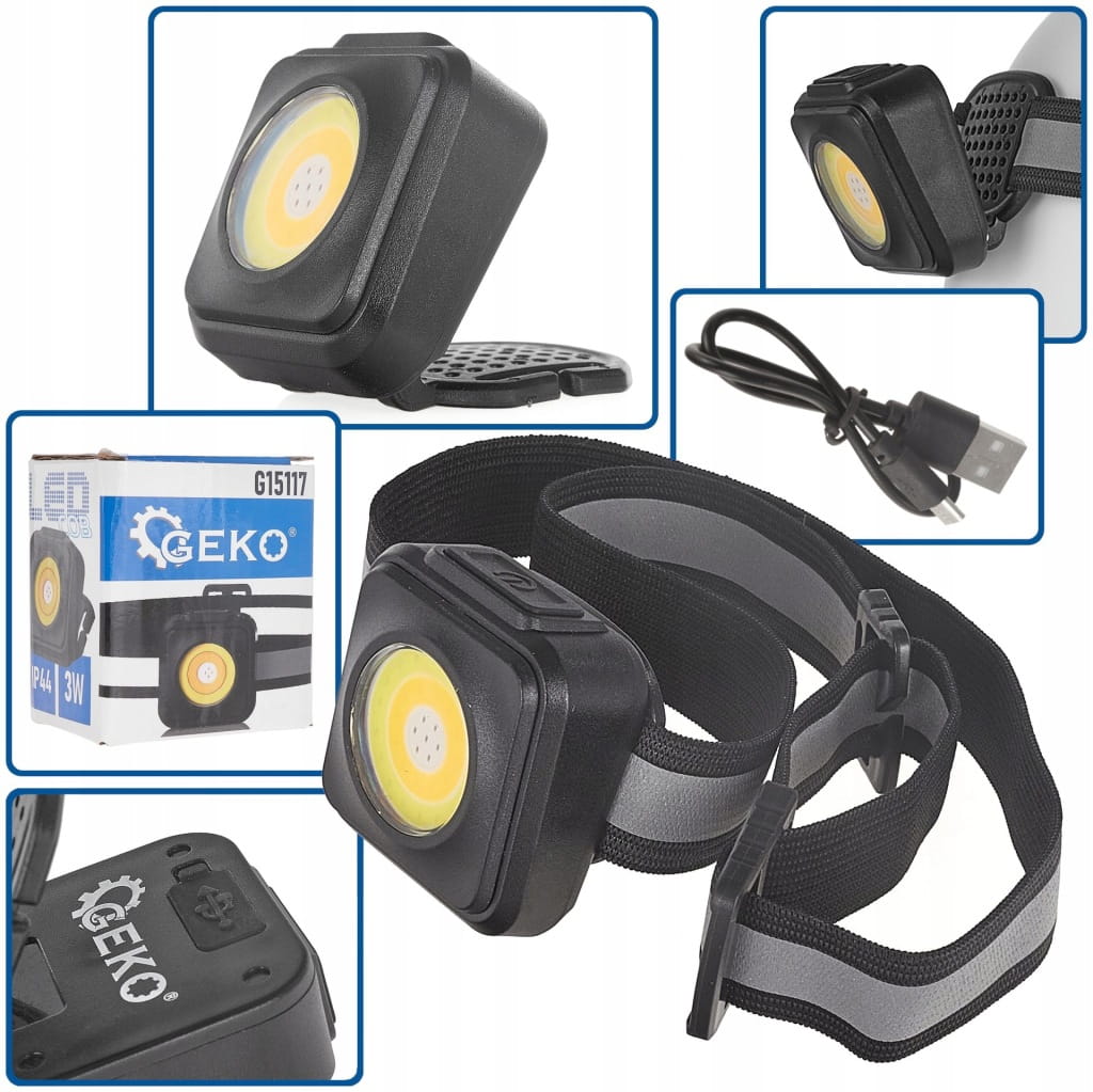 LAMPA WSTRZĄSOODPORNA LATARKA CZOŁOWA CZOŁÓWKA LED COB 3W 500lm 500mAh
