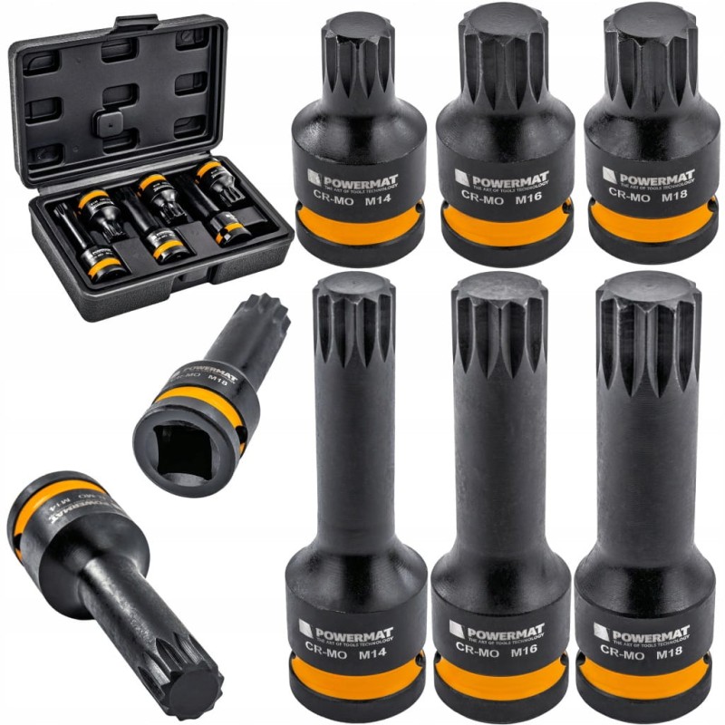 NASADKI UDAROWE SPLINE 1/2 CRMO 6SZT M14 M16 M18 DO ŚRUB 45MM 78MM WALIZKA