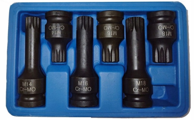 Zestaw kluczy nasadowych spline 1/2" – M14, M16, M18 – 6 szt.