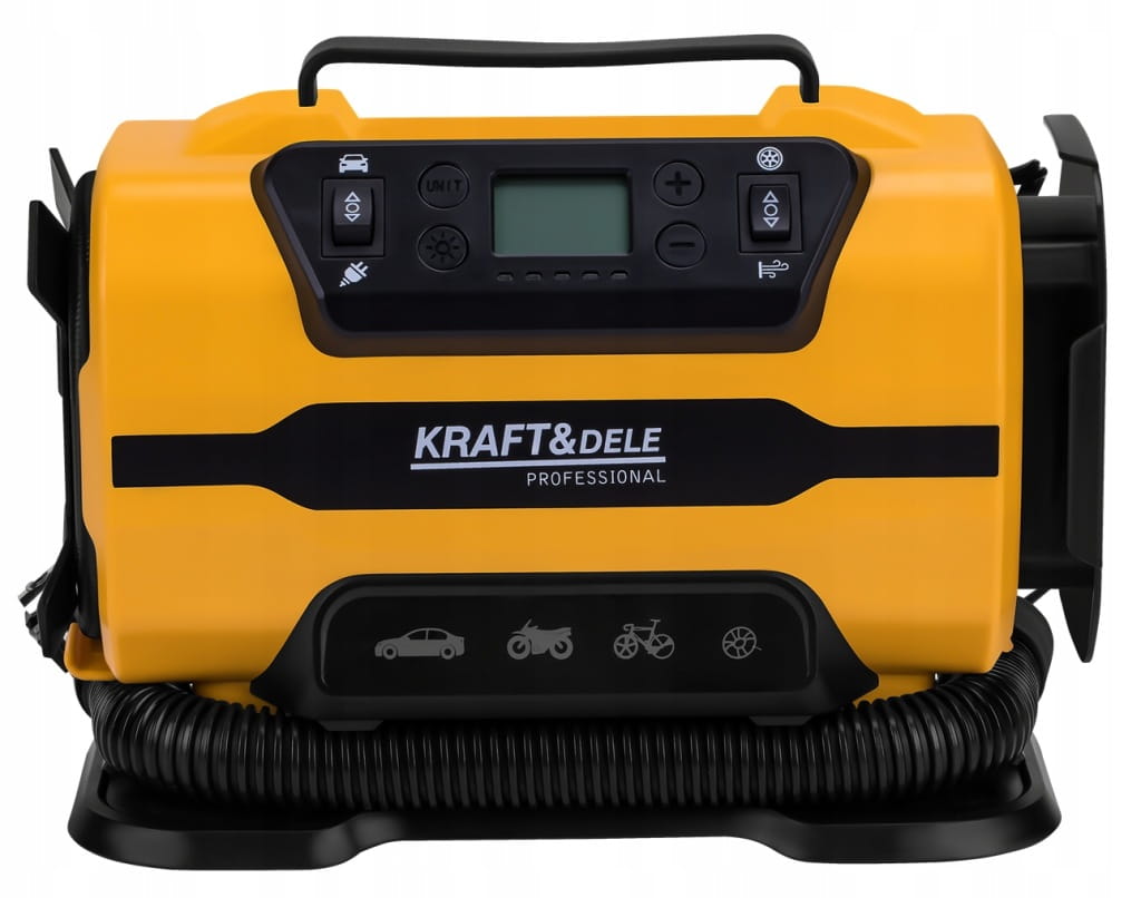 Kompresor samochodowy sieciowy LCD 12V 230V 140W 150 PSI 35l/min