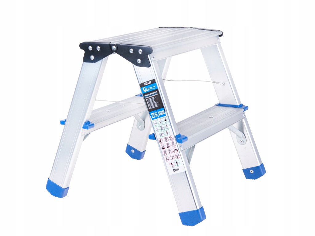 Drabina aluminiowa 2-stopniowa dwustronna 150 kg stołek Geko Profi