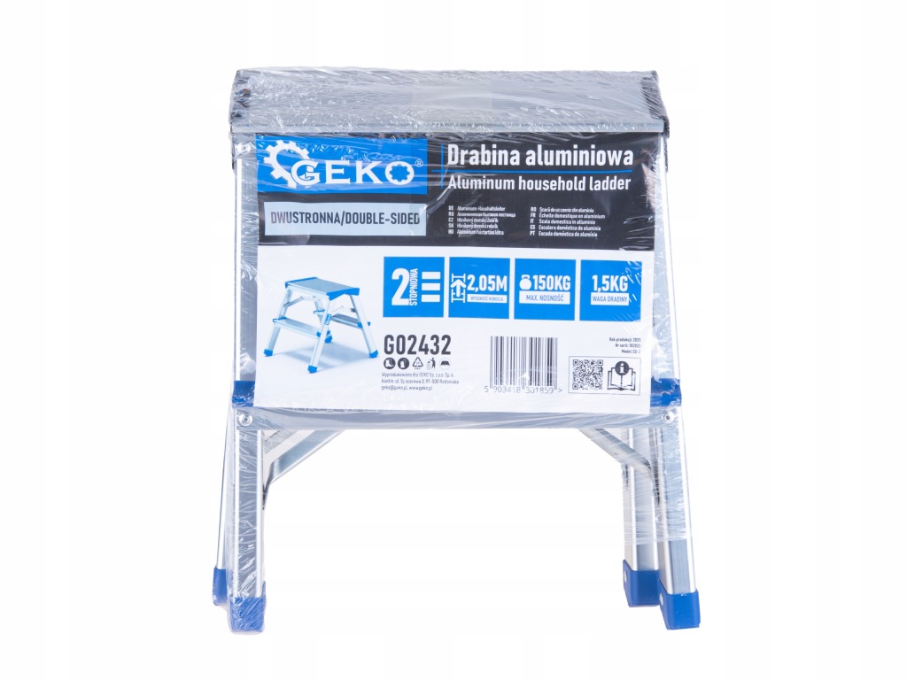 Drabina aluminiowa 2-stopniowa dwustronna 150 kg stołek Geko Profi