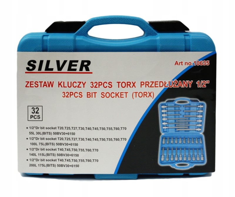 ZESTAW NASADKI SPLINE PRZEDŁUŻANE KLUCZE 1/2" 32 el
