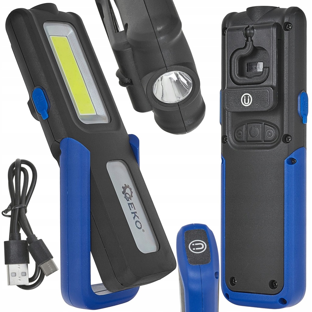LAMPA WARSZTATOWA LATARKA AKUMULATOROWA LED COB 5W + 3W 2000mAh MAGNES GEKO