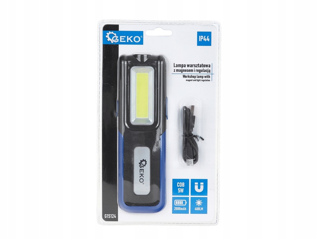 LAMPA WARSZTATOWA LATARKA AKUMULATOROWA LED COB 5W + 3W 2000mAh MAGNES GEKO