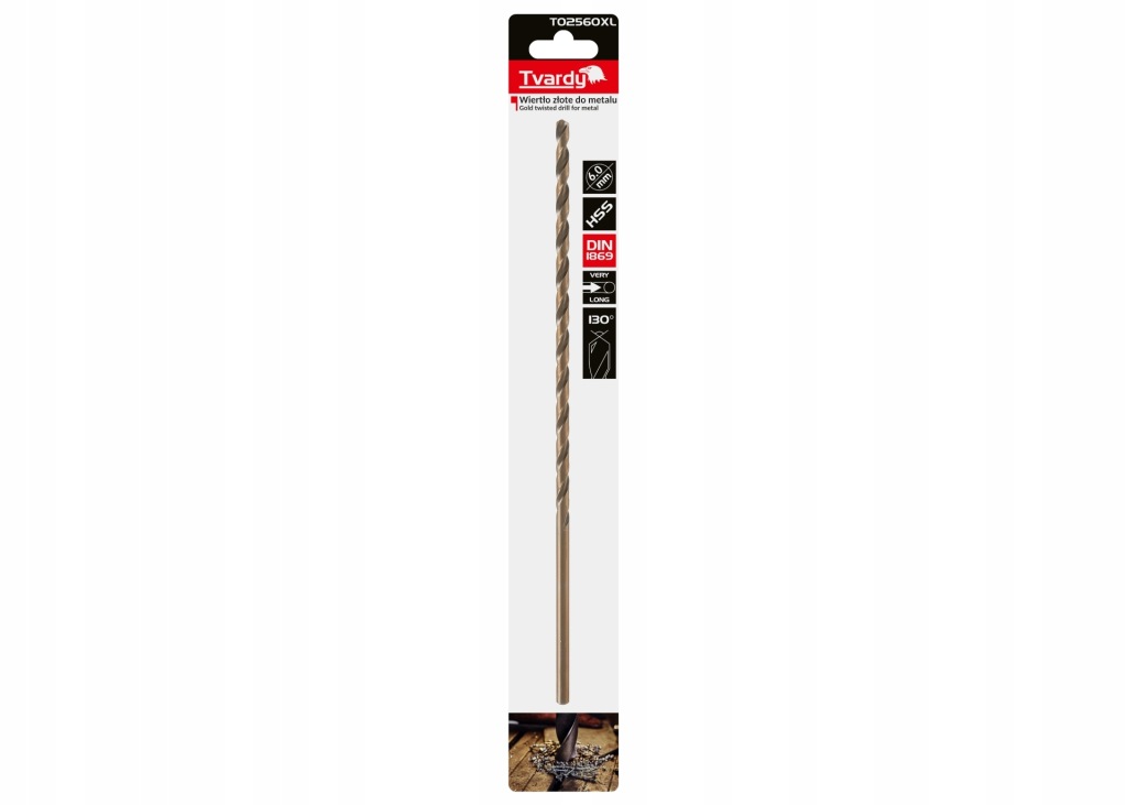 WIERTŁO HSS ZŁOTE DO METALU STALI BARDZO DŁUGIE 6.0MM 260MM DIN1869 TVARDY