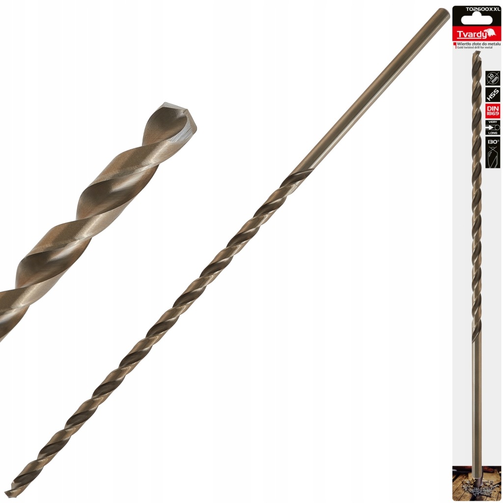 WIERTŁO HSS ZŁOTE DO METALU STALI BARDZO DŁUGIE 10.0MM 430MM DIN1869 TVARDY