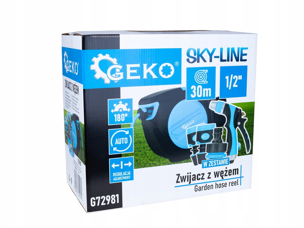 Wąż ogrodowy Geko ze zwijaczem automatycznym 30 m 13 mm