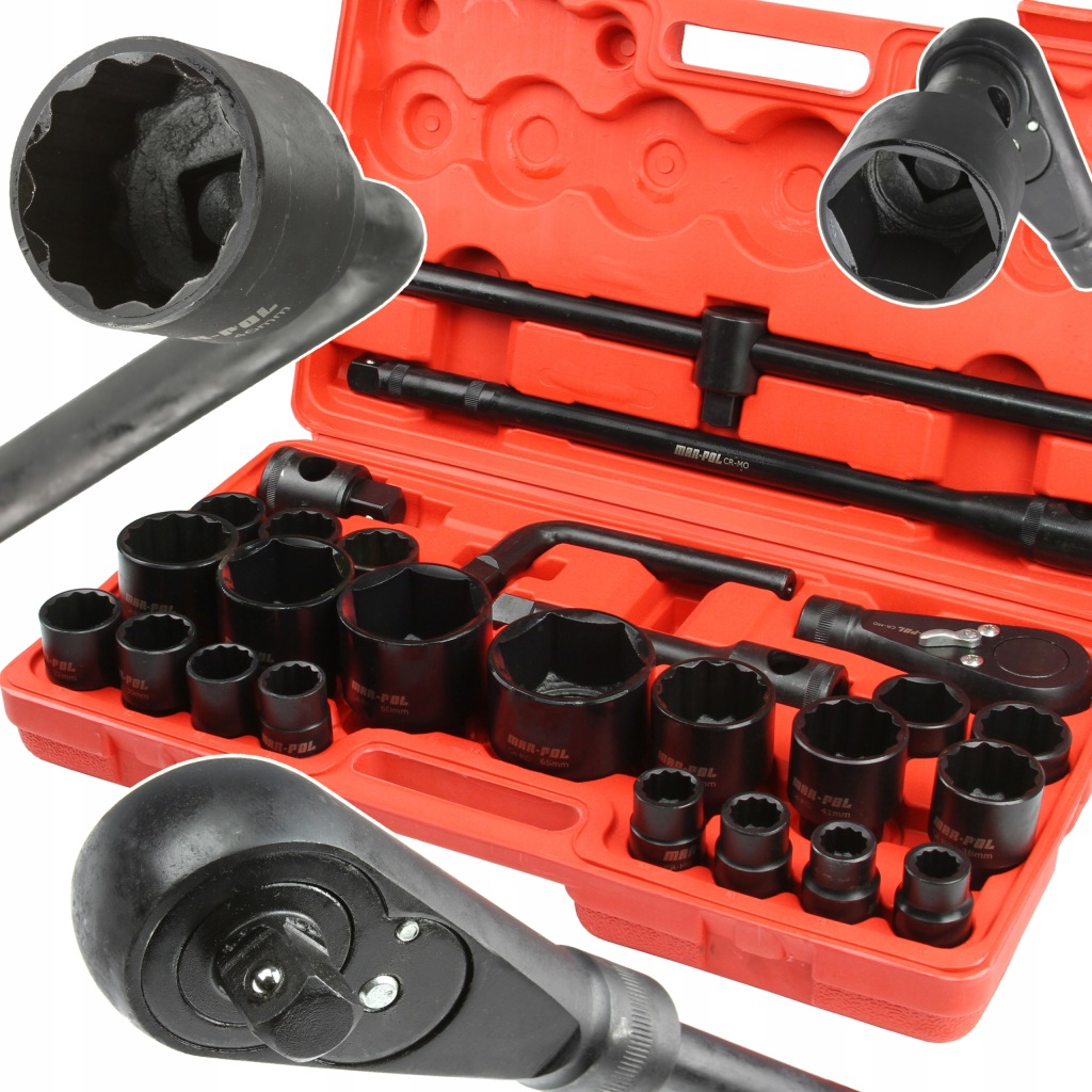 Mar-Pol zestaw klucze nasadowe 26el. 3/4" & 1" 6pt & 12pt