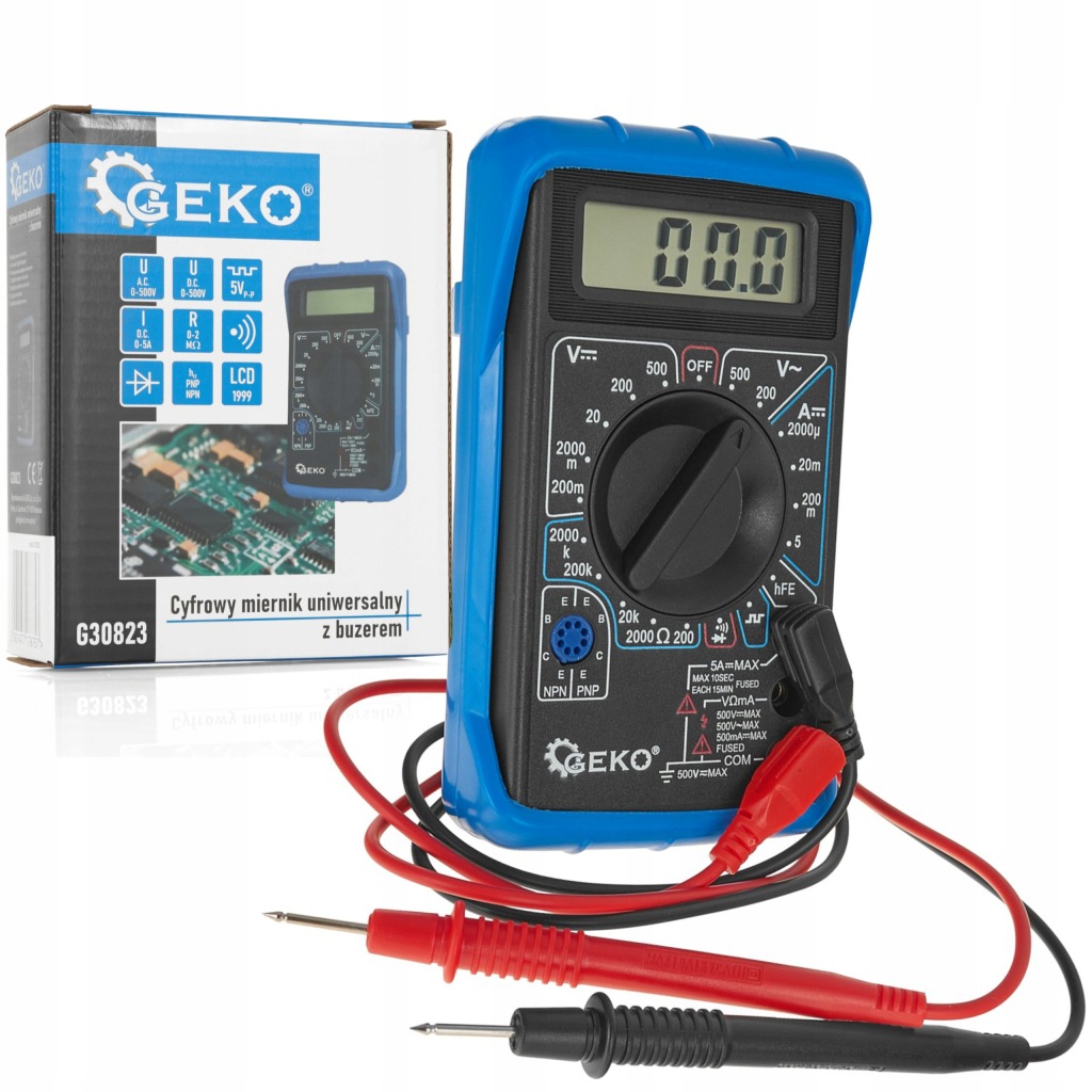 Geko cyfrowy miernik uniwersalny z buzerem G30823