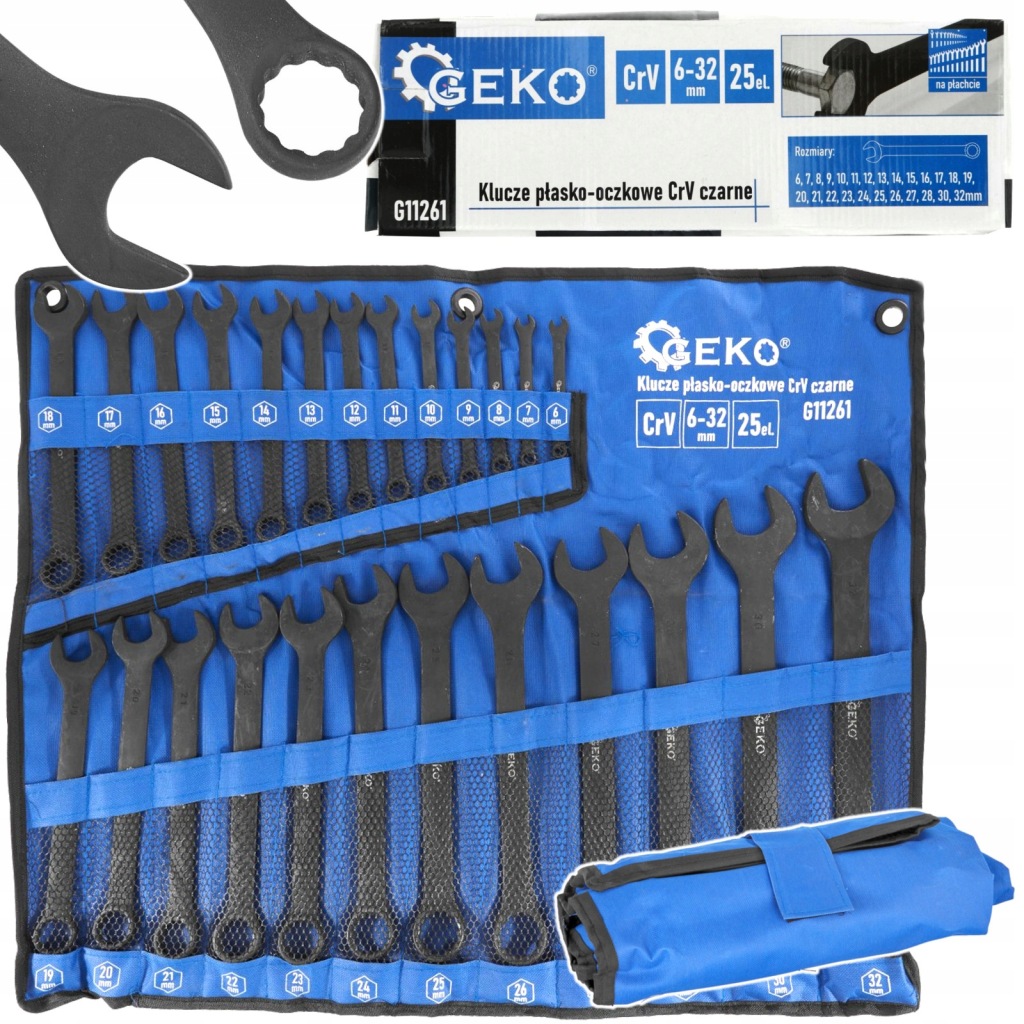 GEKO klucze płasko-oczkowe G11261 czarne 6-32 mm