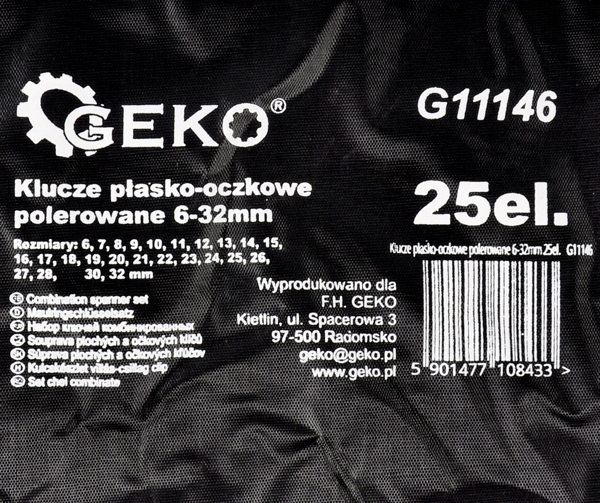 Klucze płasko-oczkowe polerowane 6-32 mm zestaw 25 el. Geko